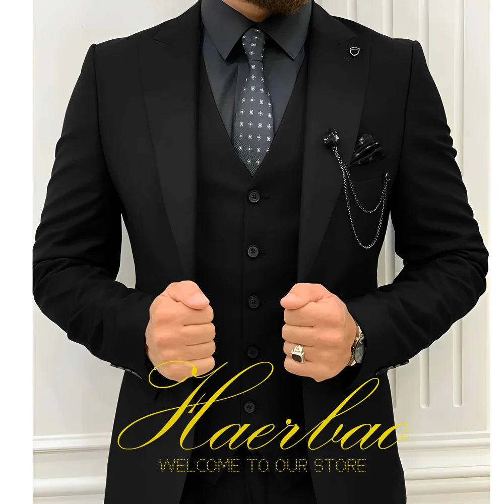Wedding Tuxedos Men Suit Peak Lapel Terno Masculino Slim Fit Groom Prom Man Blazer Custom 3 Pieces Jacket Pant Vest Dark green