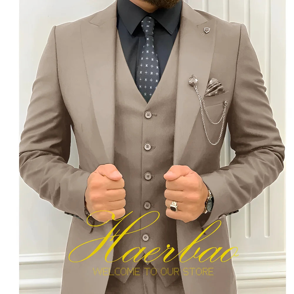 Wedding Tuxedos Men Suit Peak Lapel Terno Masculino Slim Fit Groom Prom Man Blazer Custom 3 Pieces Jacket Pant Vest Dark green