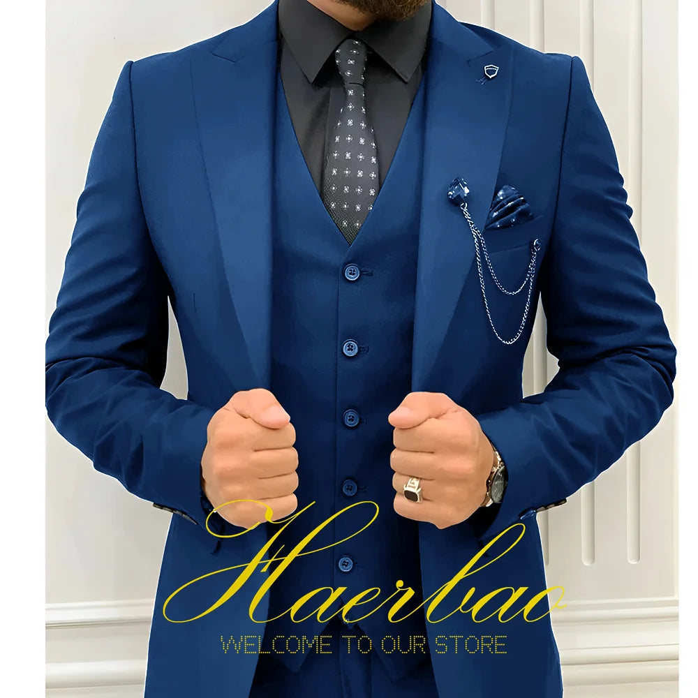 Wedding Tuxedos Men Suit Peak Lapel Terno Masculino Slim Fit Groom Prom Man Blazer Custom 3 Pieces Jacket Pant Vest Dark green