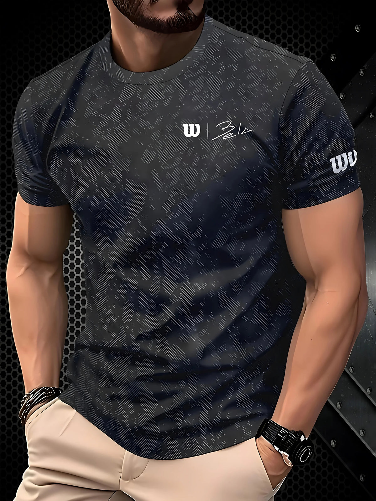 T Shirt for Man Men's Black and Golden Casual T-shirt Printed with "King" Crown + Arm Pattern Clothing Light Luxury Personality
