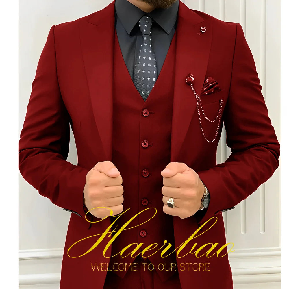 Wedding Tuxedos Men Suit Peak Lapel Terno Masculino Slim Fit Groom Prom Man Blazer Custom 3 Pieces Jacket Pant Vest Dark green