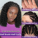 Short Curly Braided Wig Natural Black 220% Braided Cornrow Deep Curly Bob Wigs 13x4 Lace Front Wigs Human Hair For Black Women