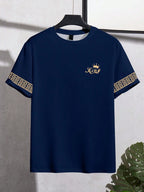 T Shirt for Man Men's Black and Golden Casual T-shirt Printed with "King" Crown + Arm Pattern Clothing Light Luxury Personality