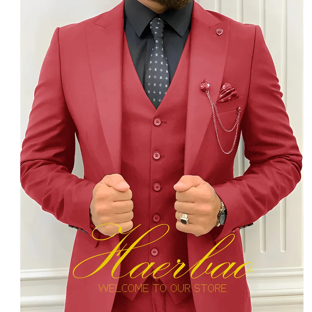 Wedding Tuxedos Men Suit Peak Lapel Terno Masculino Slim Fit Groom Prom Man Blazer Custom 3 Pieces Jacket Pant Vest Dark green