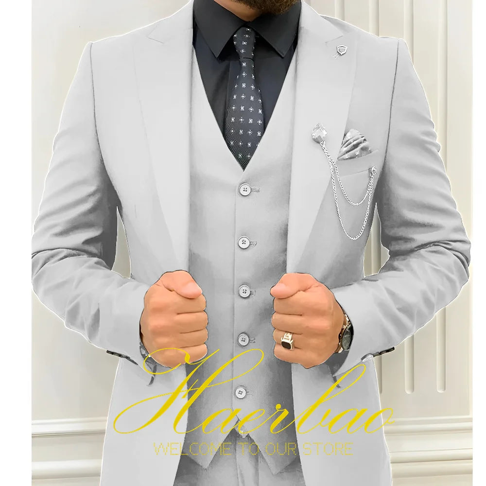 Wedding Tuxedos Men Suit Peak Lapel Terno Masculino Slim Fit Groom Prom Man Blazer Custom 3 Pieces Jacket Pant Vest Dark green
