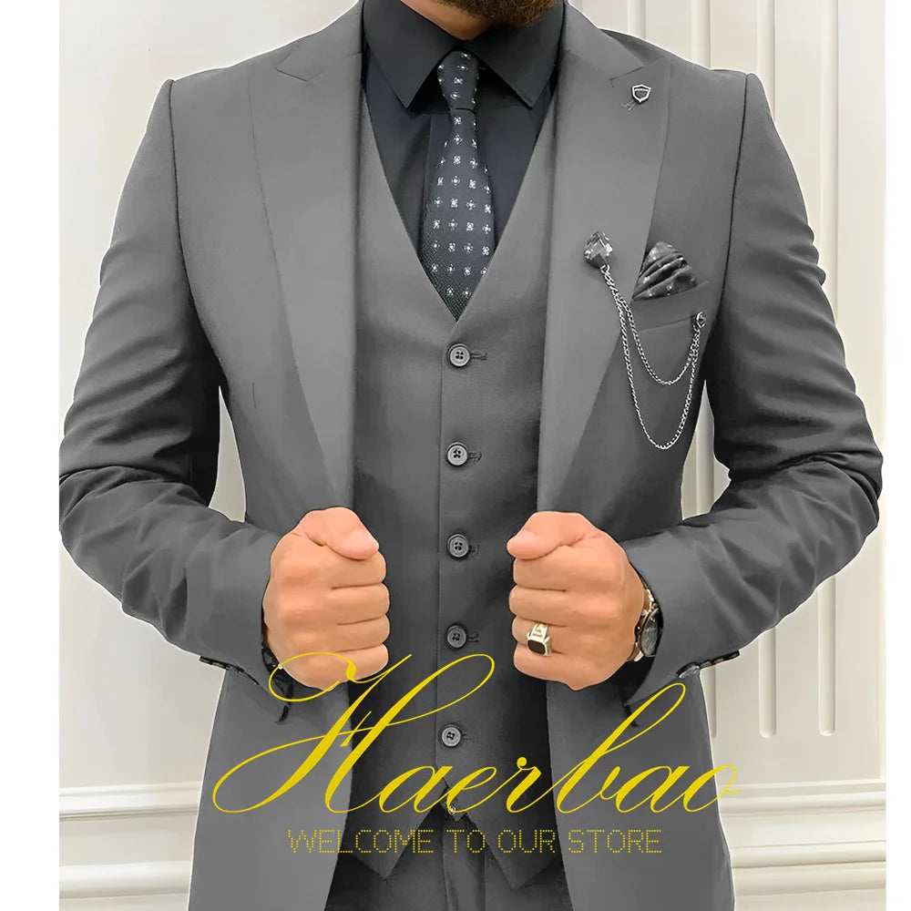 Wedding Tuxedos Men Suit Peak Lapel Terno Masculino Slim Fit Groom Prom Man Blazer Custom 3 Pieces Jacket Pant Vest Dark green