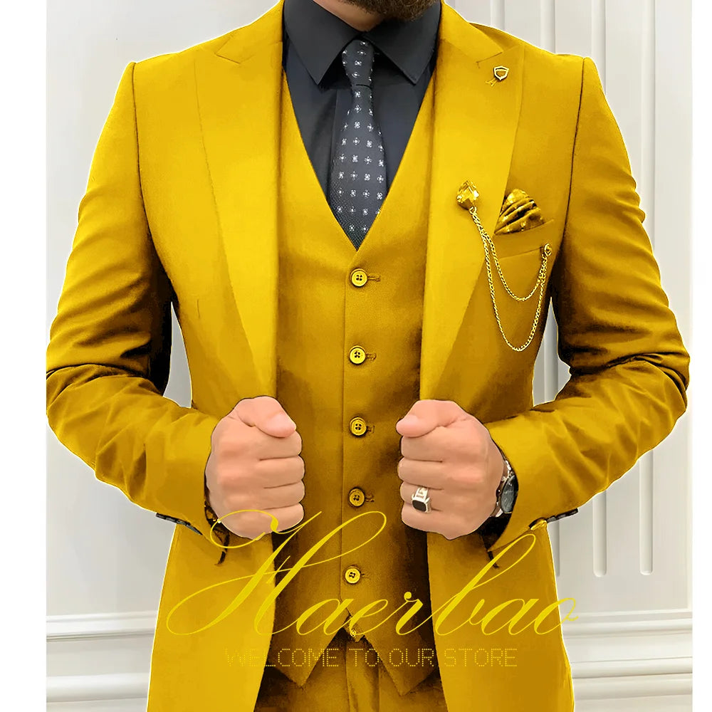 Wedding Tuxedos Men Suit Peak Lapel Terno Masculino Slim Fit Groom Prom Man Blazer Custom 3 Pieces Jacket Pant Vest Dark green