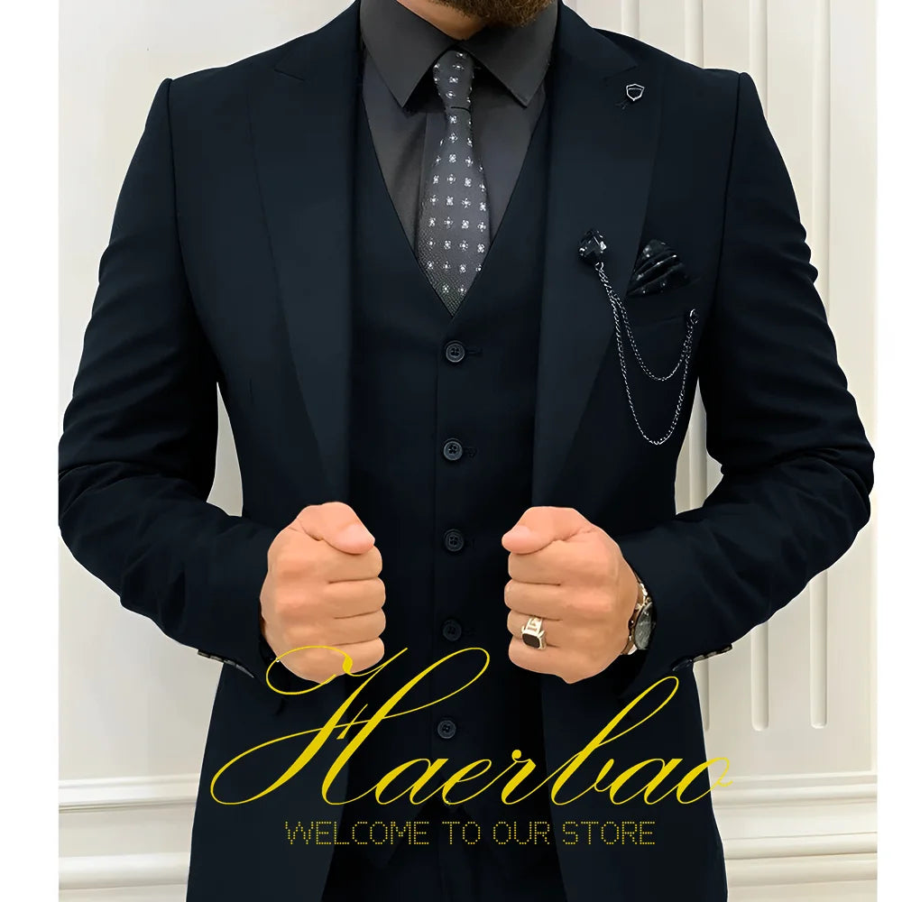 Wedding Tuxedos Men Suit Peak Lapel Terno Masculino Slim Fit Groom Prom Man Blazer Custom 3 Pieces Jacket Pant Vest Dark green