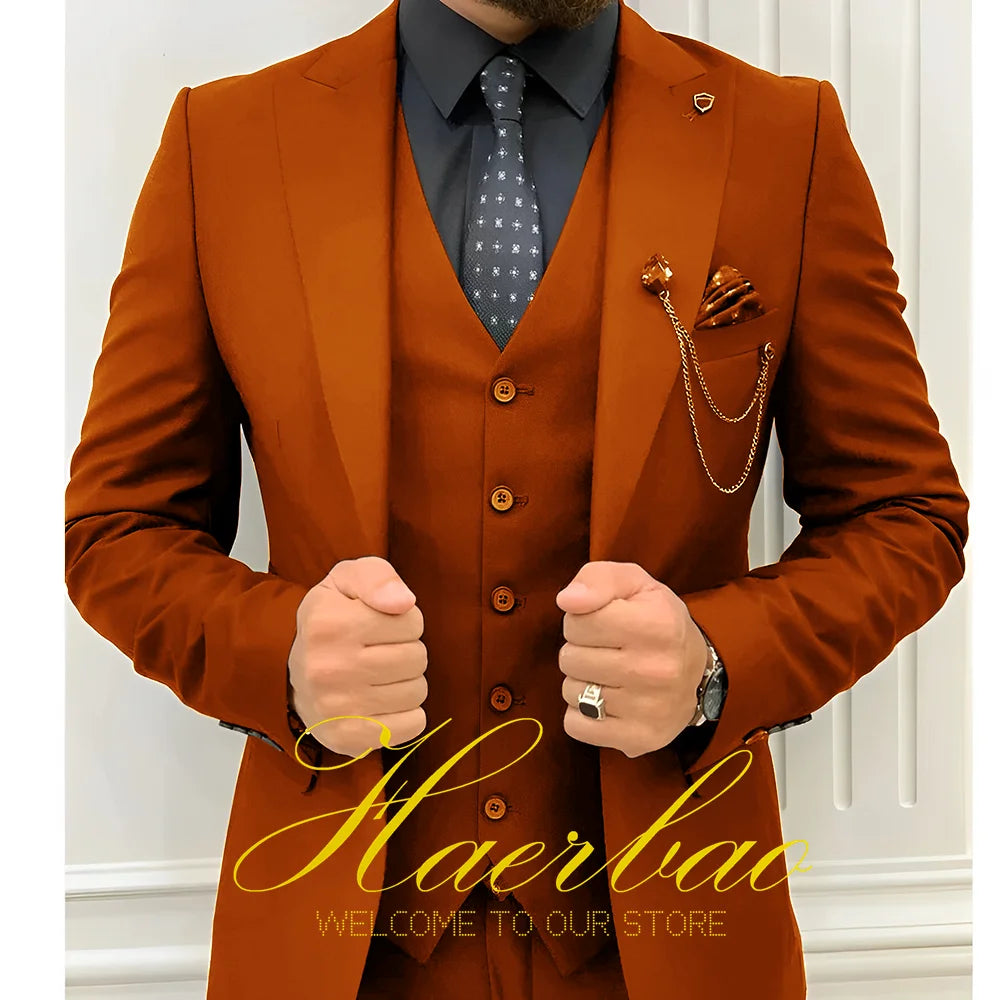 Wedding Tuxedos Men Suit Peak Lapel Terno Masculino Slim Fit Groom Prom Man Blazer Custom 3 Pieces Jacket Pant Vest Dark green
