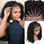Short Curly Braided Wig Natural Black 220% Braided Cornrow Deep Curly Bob Wigs 13x4 Lace Front Wigs Human Hair For Black Women