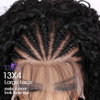 Short Curly Braided Wig Natural Black 220% Braided Cornrow Deep Curly Bob Wigs 13x4 Lace Front Wigs Human Hair For Black Women