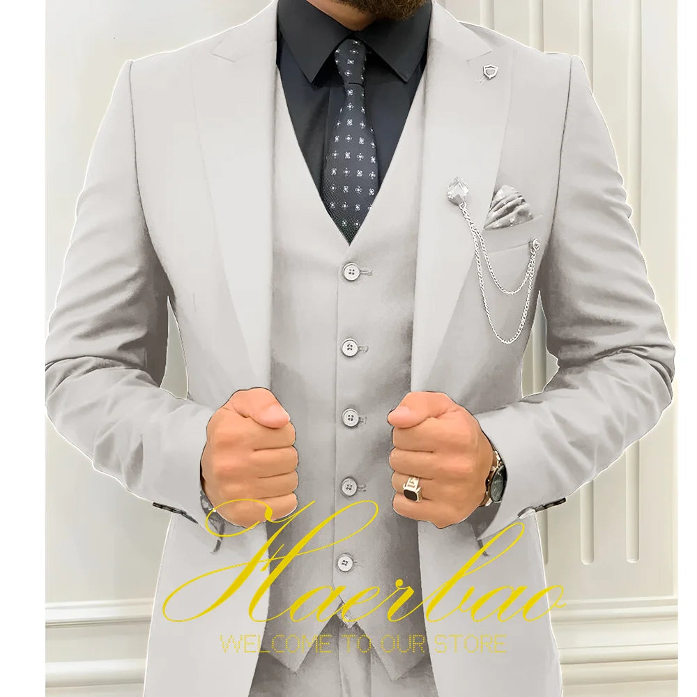 Wedding Tuxedos Men Suit Peak Lapel Terno Masculino Slim Fit Groom Prom Man Blazer Custom 3 Pieces Jacket Pant Vest Dark green