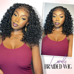 Short Curly Braided Wig Natural Black 220% Braided Cornrow Deep Curly Bob Wigs 13x4 Lace Front Wigs Human Hair For Black Women
