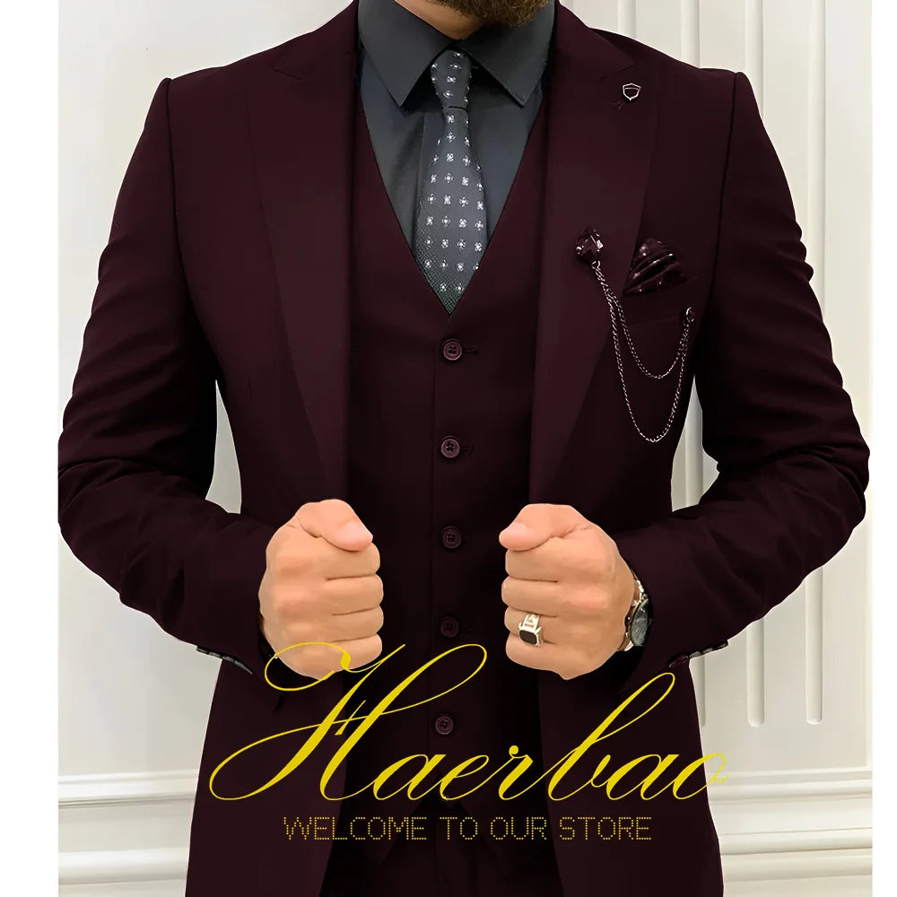 Wedding Tuxedos Men Suit Peak Lapel Terno Masculino Slim Fit Groom Prom Man Blazer Custom 3 Pieces Jacket Pant Vest Dark green