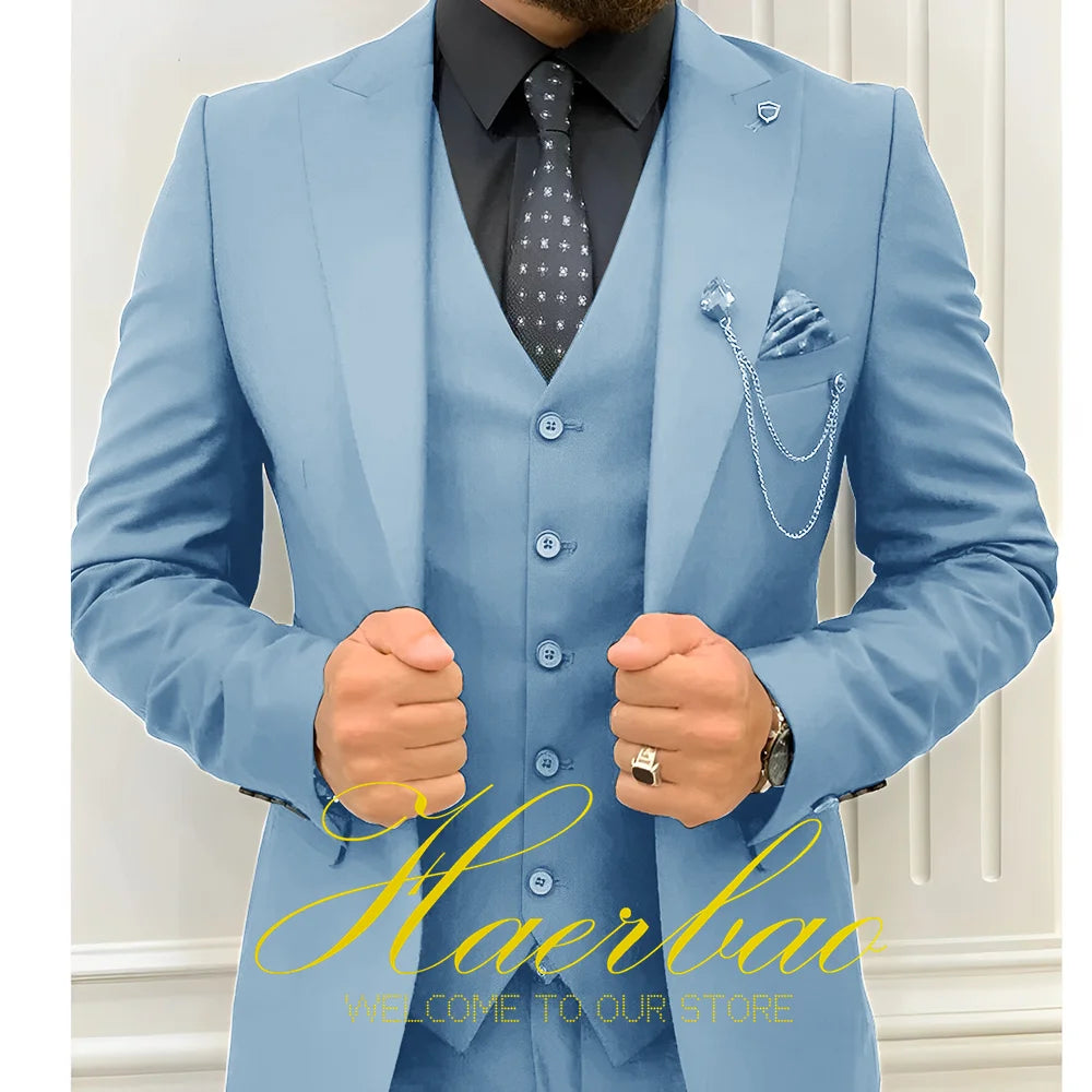 Wedding Tuxedos Men Suit Peak Lapel Terno Masculino Slim Fit Groom Prom Man Blazer Custom 3 Pieces Jacket Pant Vest Dark green