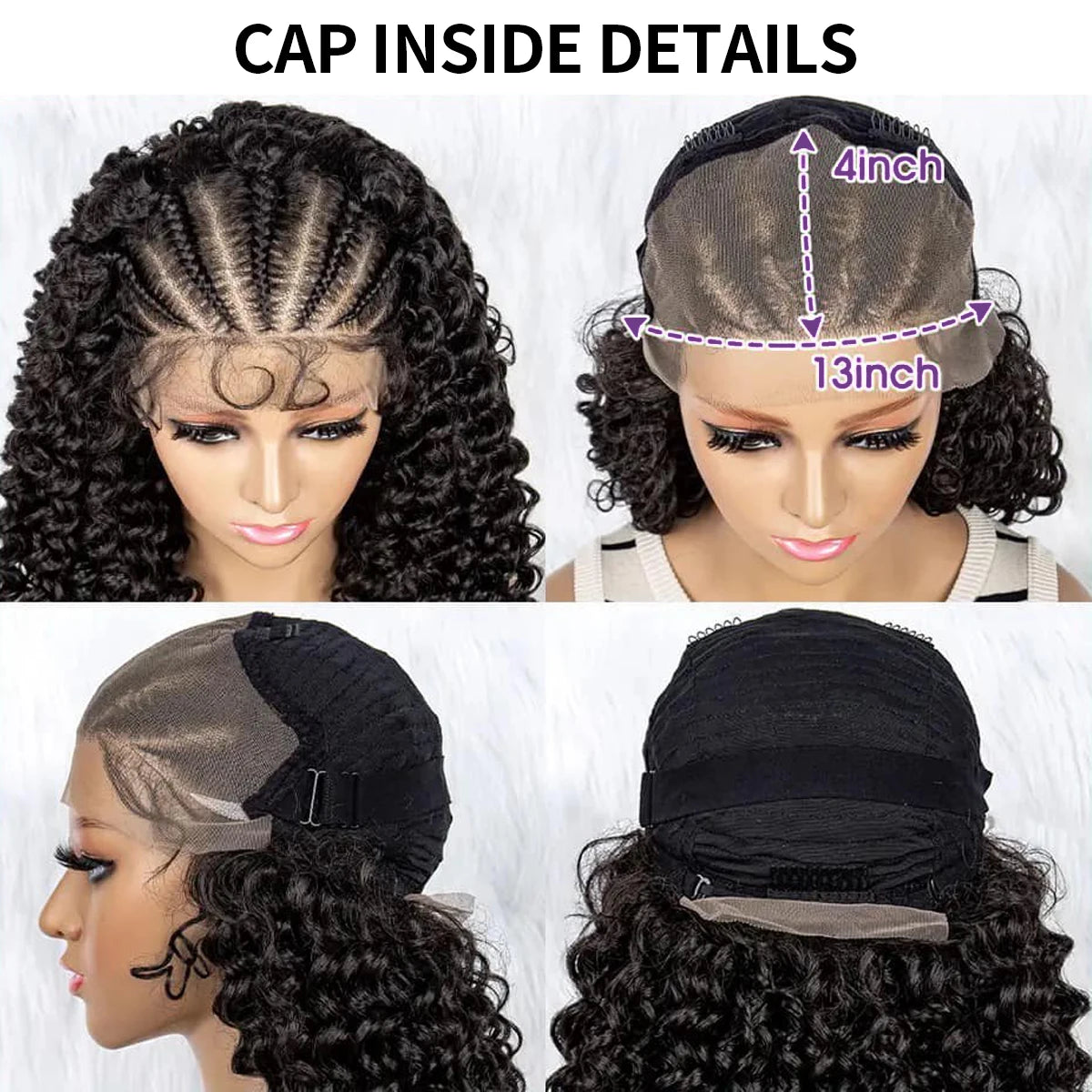 Short Curly Braided Wig Natural Black 220% Braided Cornrow Deep Curly Bob Wigs 13x4 Lace Front Wigs Human Hair For Black Women