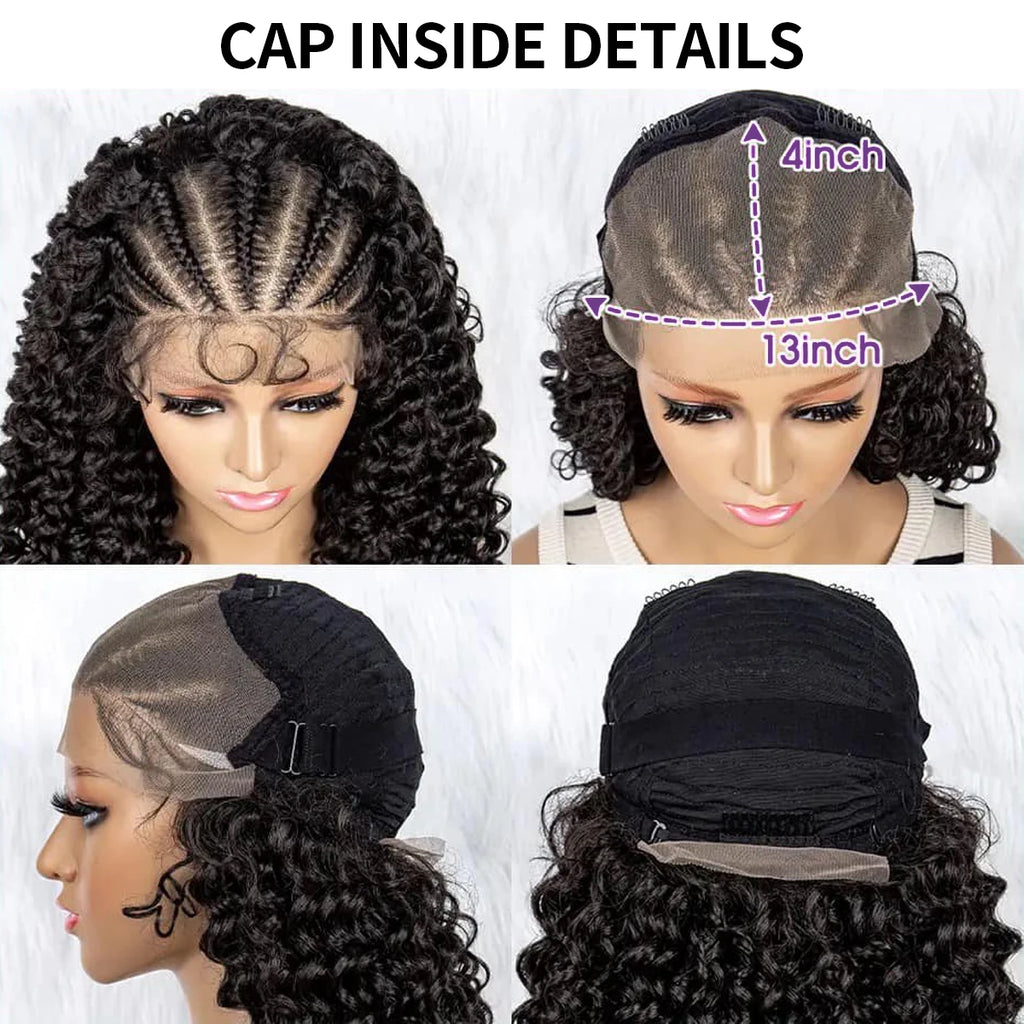 Short Curly Braided Wig Natural Black 220% Braided Cornrow Deep Curly Bob Wigs 13x4 Lace Front Wigs Human Hair For Black Women