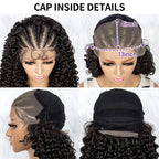 Short Curly Braided Wig Natural Black 220% Braided Cornrow Deep Curly Bob Wigs 13x4 Lace Front Wigs Human Hair For Black Women