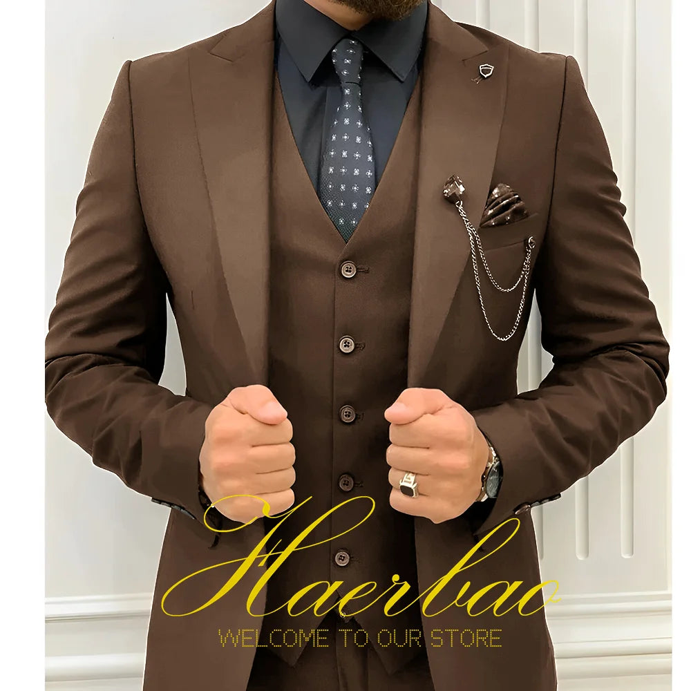 Wedding Tuxedos Men Suit Peak Lapel Terno Masculino Slim Fit Groom Prom Man Blazer Custom 3 Pieces Jacket Pant Vest Dark green