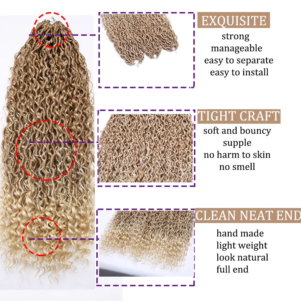 Synthetic Goddess Locs Crochet Hair Braids Curly Faux Locs Braiding Hair Extensions Wig For Women Black Hippie Boho Style