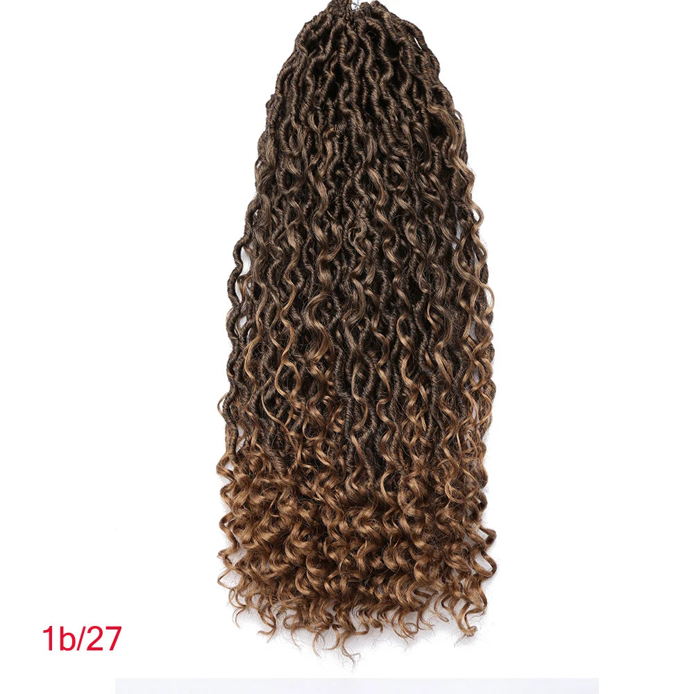 Synthetic Goddess Locs Crochet Hair Braids Curly Faux Locs Braiding Hair Extensions Wig For Women Black Hippie Boho Style