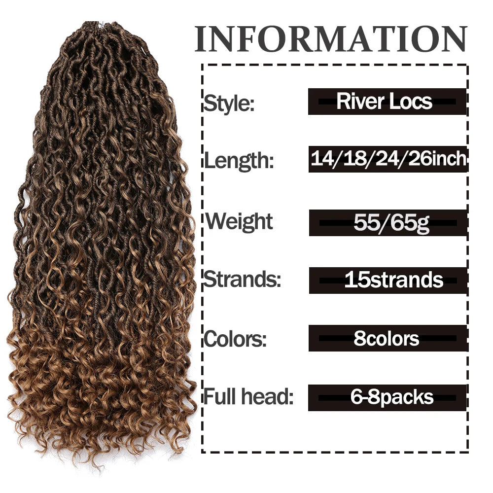 Synthetic Goddess Locs Crochet Hair Braids Curly Faux Locs Braiding Hair Extensions Wig For Women Black Hippie Boho Style