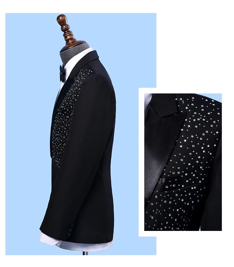 Adult Men's Suits stage Costume Wedding groom slim clothing Host Party Blazers Group musical performance Bar Crystals slim suit