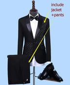 Adult Men's Suits stage Costume Wedding groom slim clothing Host Party Blazers Group musical performance Bar Crystals slim suit
