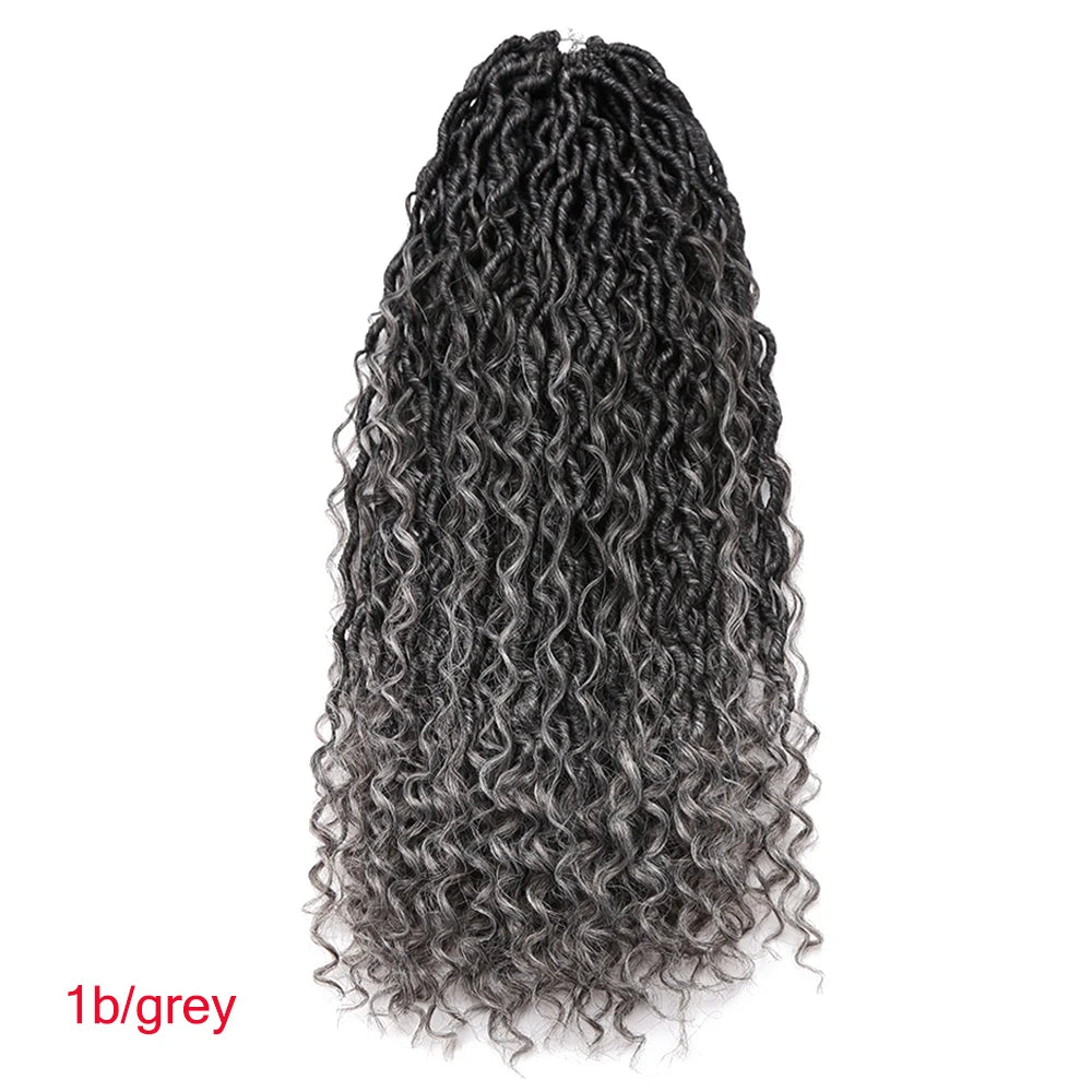 Synthetic Goddess Locs Crochet Hair Braids Curly Faux Locs Braiding Hair Extensions Wig For Women Black Hippie Boho Style