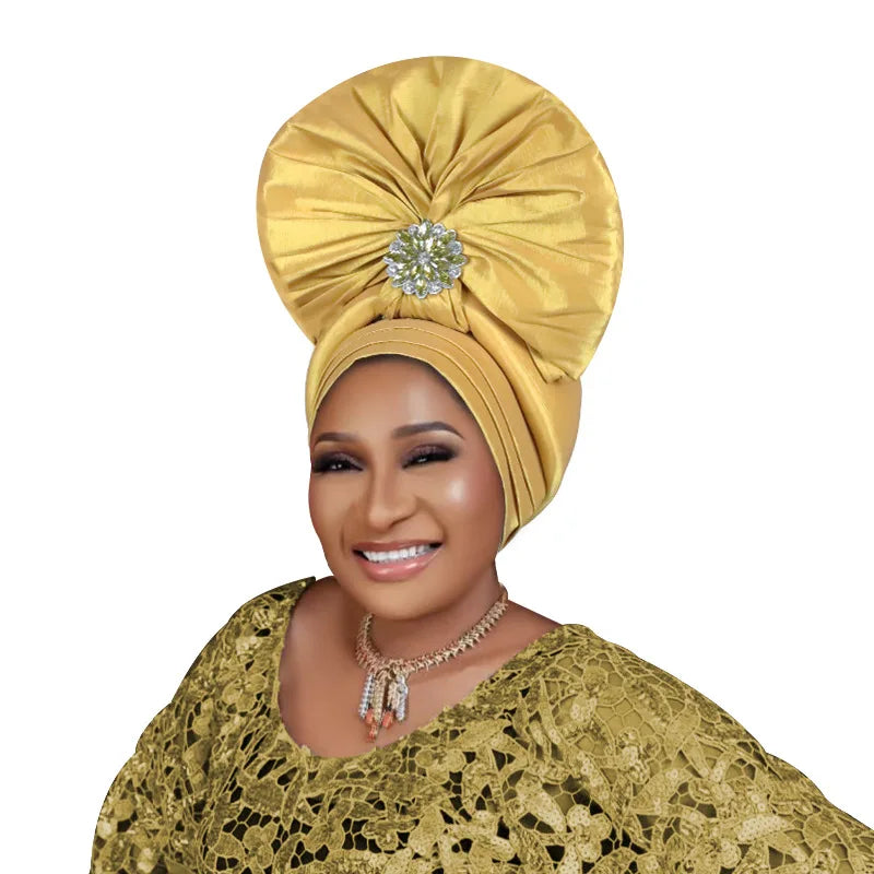 Exaggerated Fan-shaped Auto Gele Alrady Made Headtie for Women African Lady Headwraps Wedding Party Head Ties Female Turban Cap