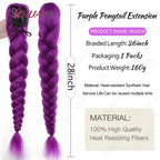 Synthetic Long Braided Purple Hair Ponytail Extensions Rumi Hairstyle Claw Clip Hair Wig for Women or Kids Costume for Chritmas