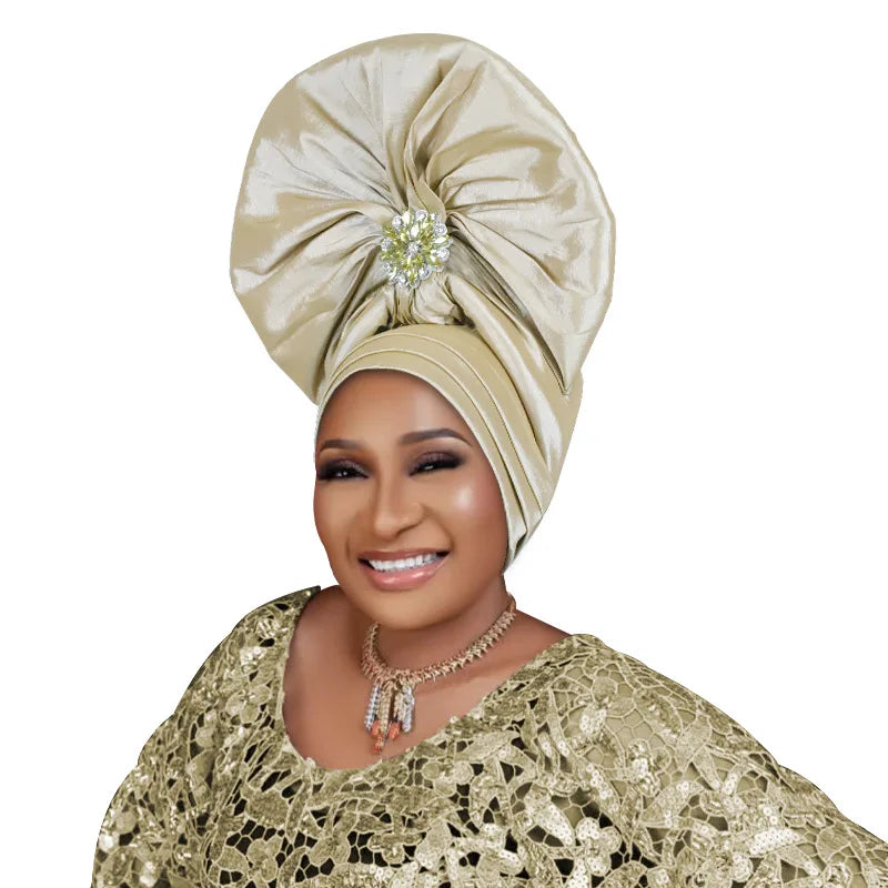 Exaggerated Fan-shaped Auto Gele Alrady Made Headtie for Women African Lady Headwraps Wedding Party Head Ties Female Turban Cap