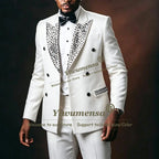 Elegant Men's Suit 2 Pieces Double Breasted Groom Wedding Tuxedo Customized Man Business Party Outfits Slim Fit Costume Homme