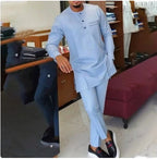 Wedding Suit For Men White Embroidered Pocket Top Pants Ensemble Homme African Traditional Casual Wear 2Pcs Sets Kaftan Outfits