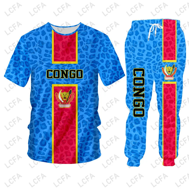 Congo Flag Hoodies Jacket Tracksuit Men 3D Printing Leopard Print National Emblem Shirt 2 Piece Set Oversize Clothes Sweat Suits