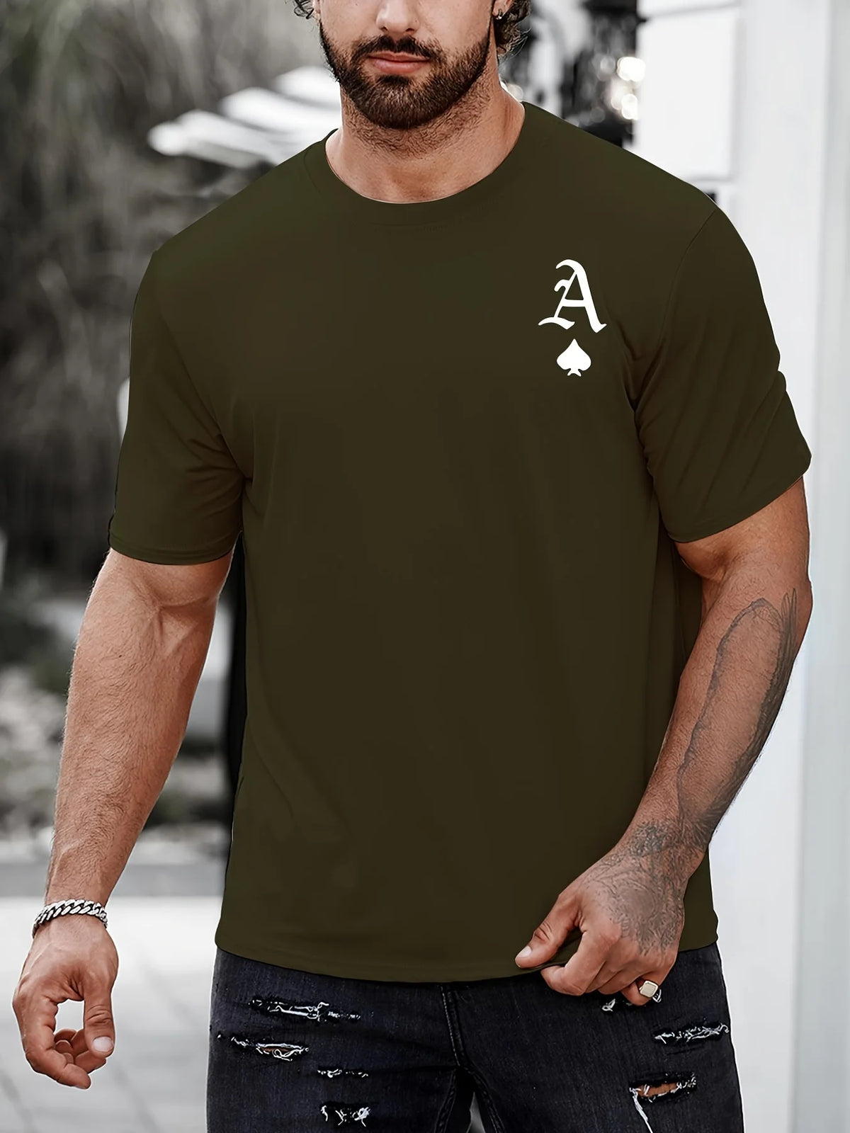 T Shirt for Man Men's Black and Golden Casual T-shirt Printed with "King" Crown + Arm Pattern Clothing Light Luxury Personality