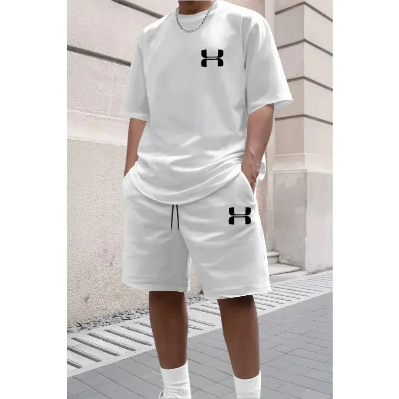 2026 Men's Sporty Suit Set, Including Short Shirt and Sports Shorts, Two Casual Suits