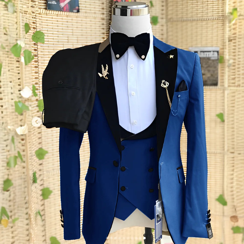Wedding Men's 3-piece Suit Set (Jacket Pants Vest) Groom Tuxedo Formal Blazer Elegant Suit for Men