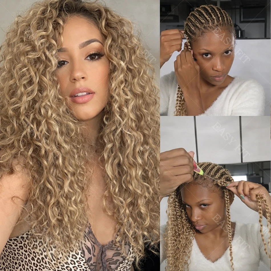 Honey Blonde Highlight Deep Wave Pre-Separated Human Crochet Hair Deep Curly Feather Crochet Braids Hair Extensions For Women