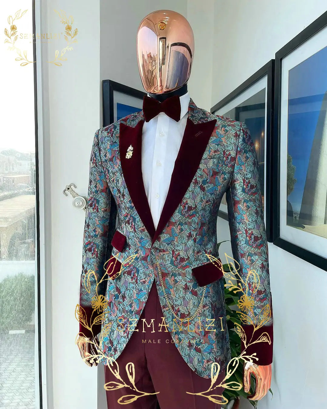Men Suits 2 Piece Peaked Lapel Double Breasted Fashion Prom Suits Slim Fit Blazer Sets Brown Plaid Mens Wedding Wear Coat+Pant