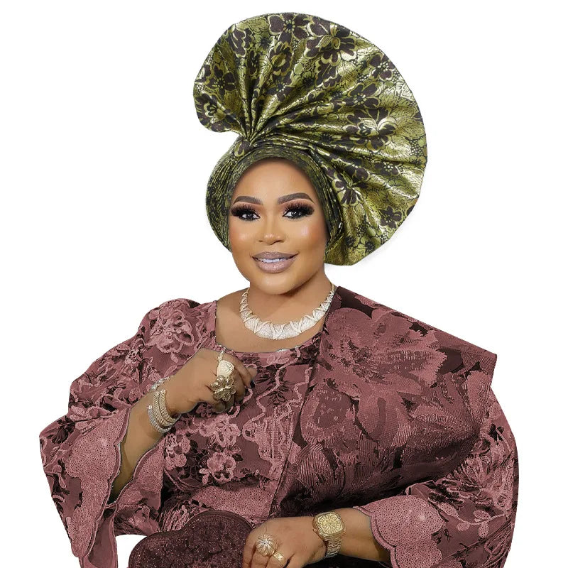 Exaggerated Fan-shaped Auto Gele Alrady Made Headtie for Women African Lady Headwraps Wedding Party Head Ties Female Turban Cap