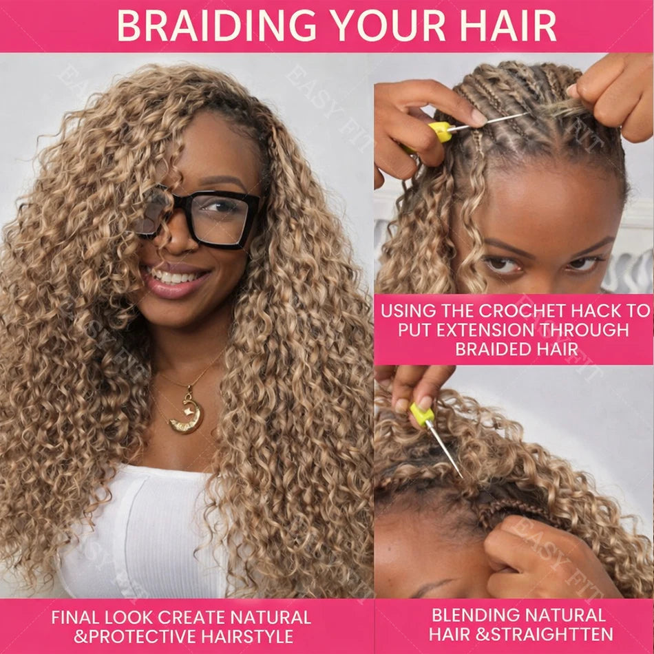 Honey Blonde Highlight Deep Wave Pre-Separated Human Crochet Hair Deep Curly Feather Crochet Braids Hair Extensions For Women