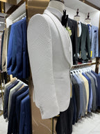 Patterned Elegant White Man Suit Jacket Vest Pants Fashionable 3-pieces Shawl Lapel Groom Wear Modern Glam Tuxedo Chic Set