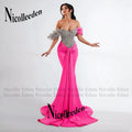 Nicolle Glittering Mermaid Evening Dresses for Women Rhinestones Pleated Ceremony Celebrity Dresses Vestidos De Noche Customized