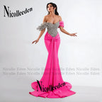 Nicolle Glittering Mermaid Evening Dresses for Women Rhinestones Pleated Ceremony Celebrity Dresses Vestidos De Noche Customized