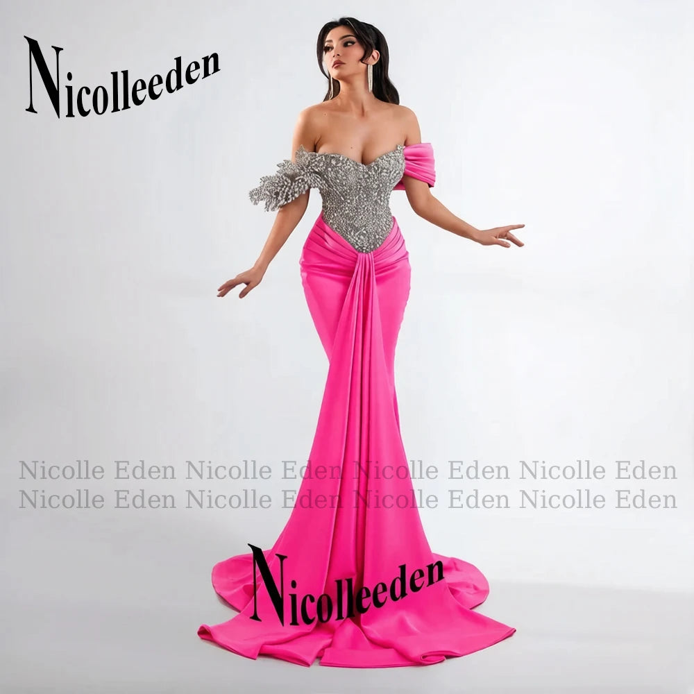 Nicolle Glittering Mermaid Evening Dresses for Women Rhinestones Pleated Ceremony Celebrity Dresses Vestidos De Noche Customized