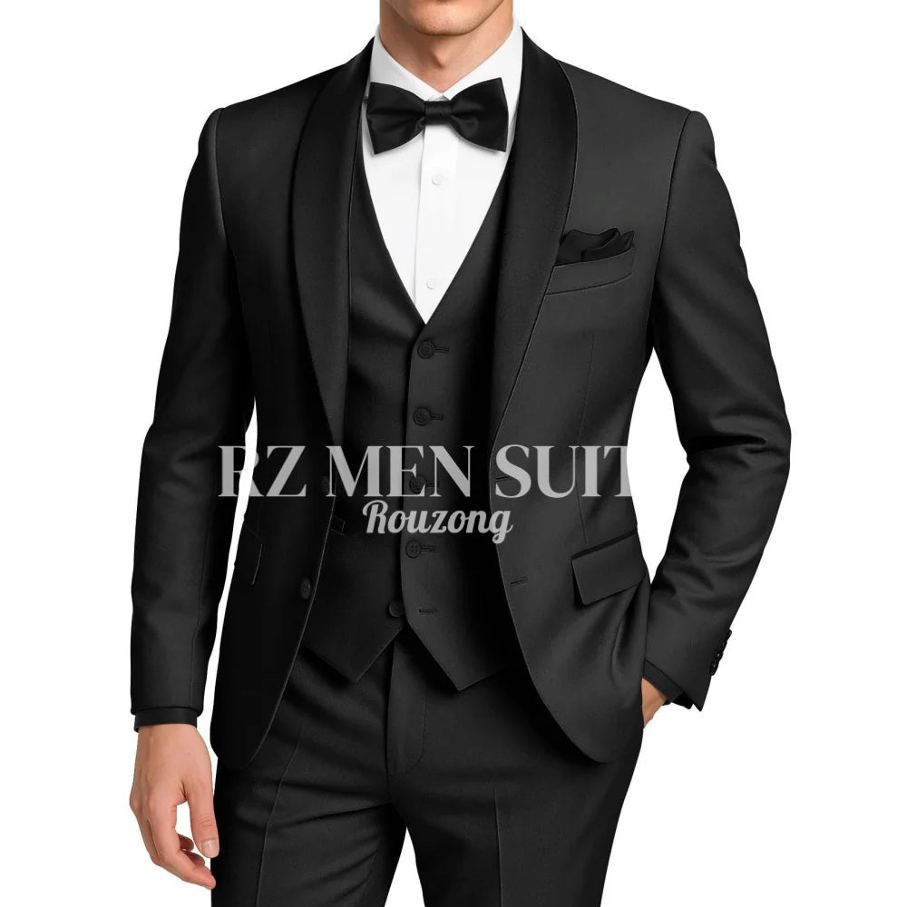 Mens 3 Piece Tuxedo Suit Slim Fit Suits for Men Two Button Wedding Prom Tuxedo Shawl Lapel Blazer Vest Pants Set costumes hommes