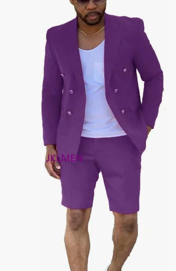Men's Suits Summer Red Blazer Double Breasted Men With Short Pant Wedding Groom Prom Party Terno Masculino For Man Jacket