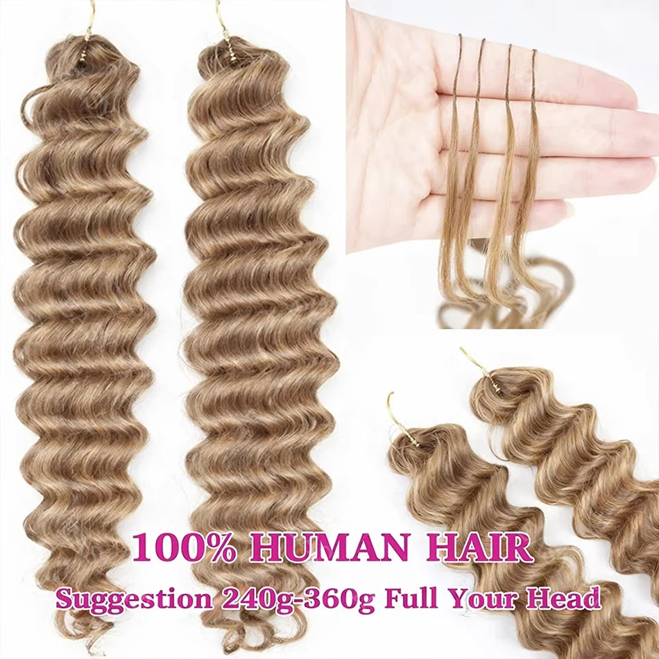 Honey Blonde Highlight Deep Wave Pre-Separated Human Crochet Hair Deep Curly Feather Crochet Braids Hair Extensions For Women
