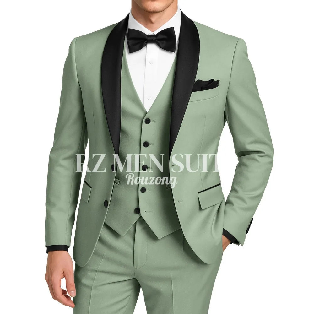 Mens 3 Piece Tuxedo Suit Slim Fit Suits for Men Two Button Wedding Prom Tuxedo Shawl Lapel Blazer Vest Pants Set costumes hommes
